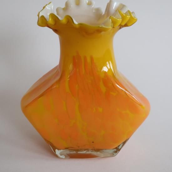 Vintage yellow×orange glass flower vase/ビンテージ イエロー